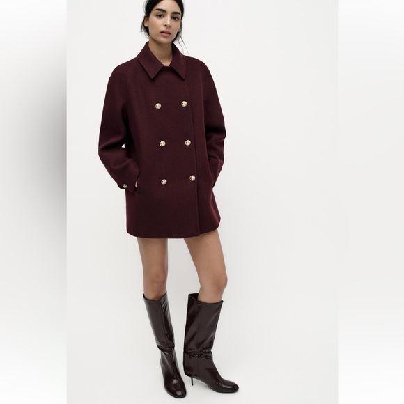 ZARA BURGUNDY TALL SHAFT THIN HEELED BOOTS - Picture 3 of 8